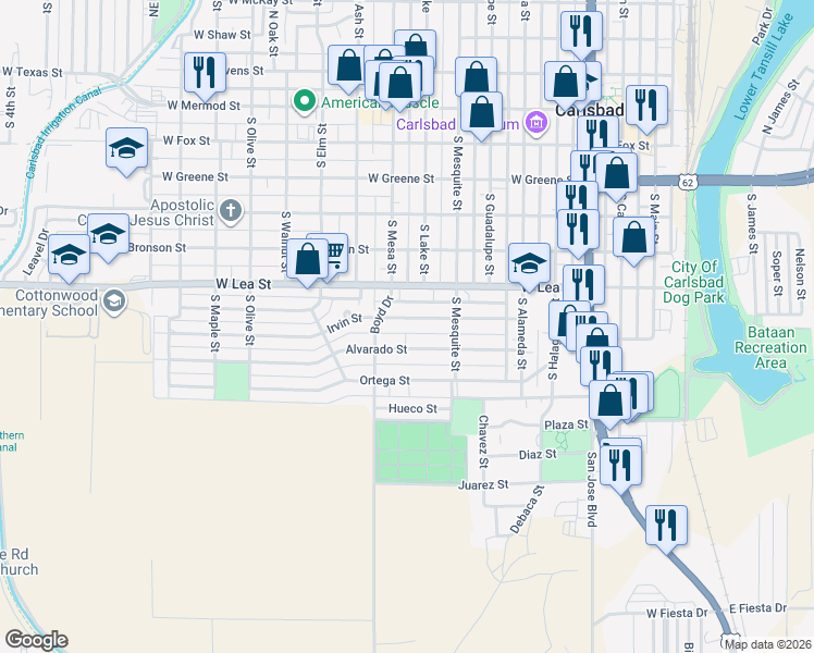 map of restaurants, bars, coffee shops, grocery stores, and more near 810 Irvin Street in Carlsbad