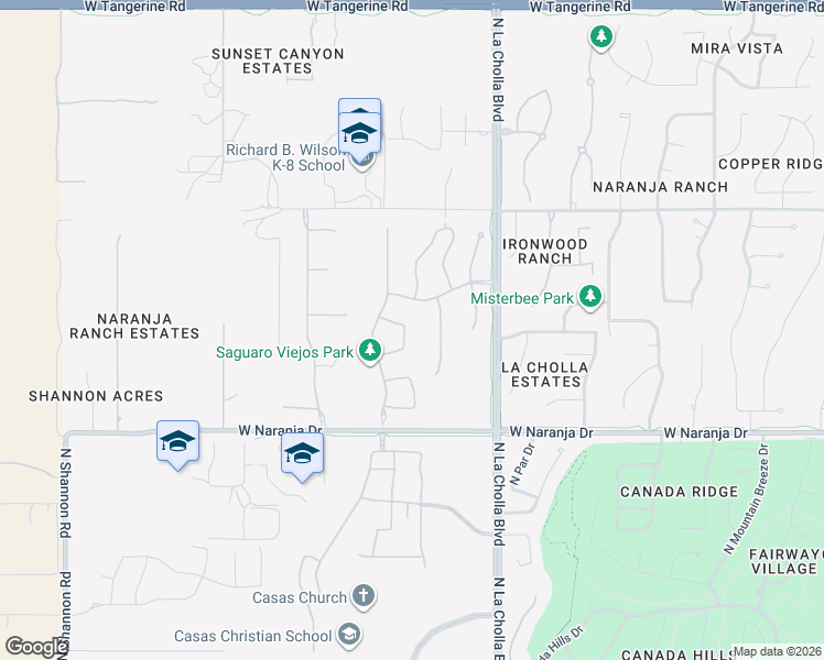 map of restaurants, bars, coffee shops, grocery stores, and more near 2200 West Naranja Drive in Oro Valley
