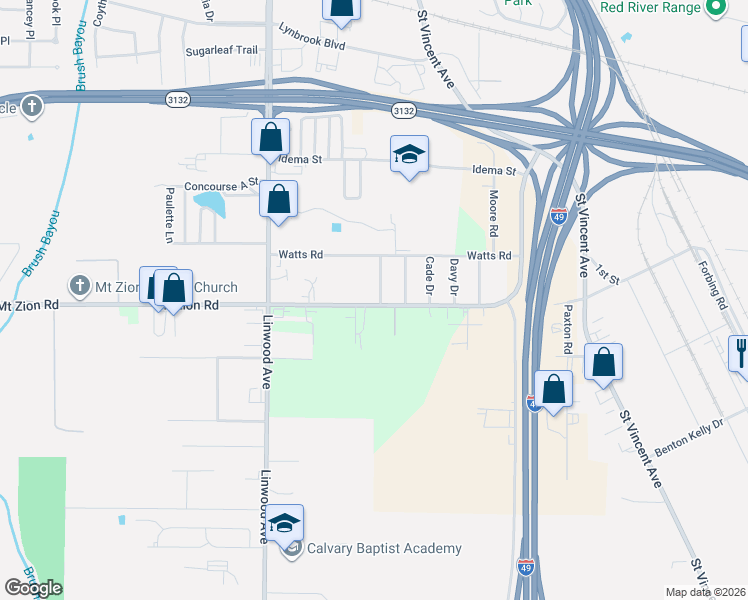 map of restaurants, bars, coffee shops, grocery stores, and more near 9220 Ascot Drive in Shreveport