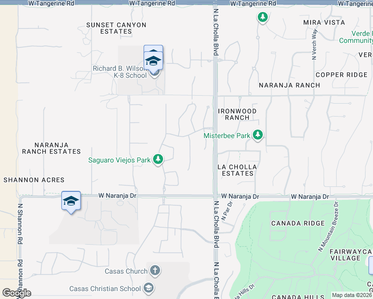 map of restaurants, bars, coffee shops, grocery stores, and more near 2200 West Naranja Drive in Oro Valley