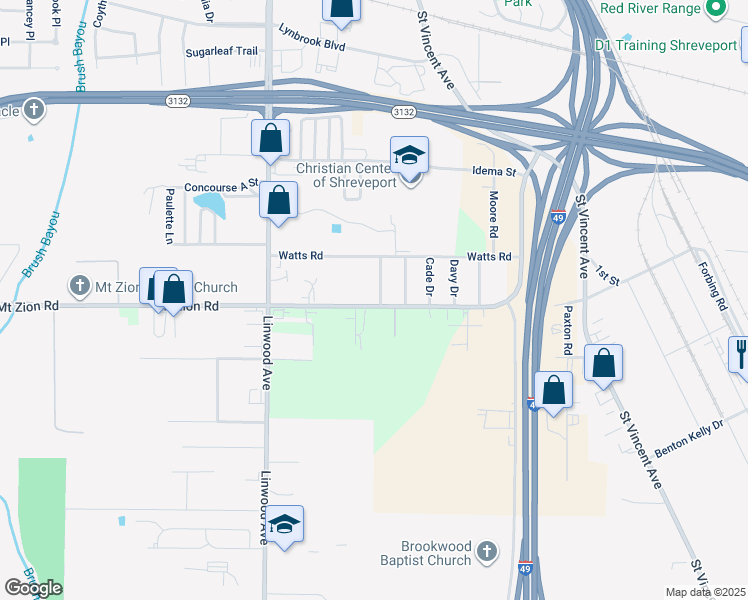map of restaurants, bars, coffee shops, grocery stores, and more near 9216 Ascot Drive in Shreveport
