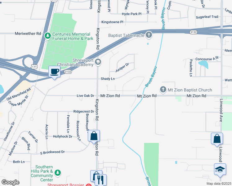 map of restaurants, bars, coffee shops, grocery stores, and more near 9318 Reunion Drive in Shreveport