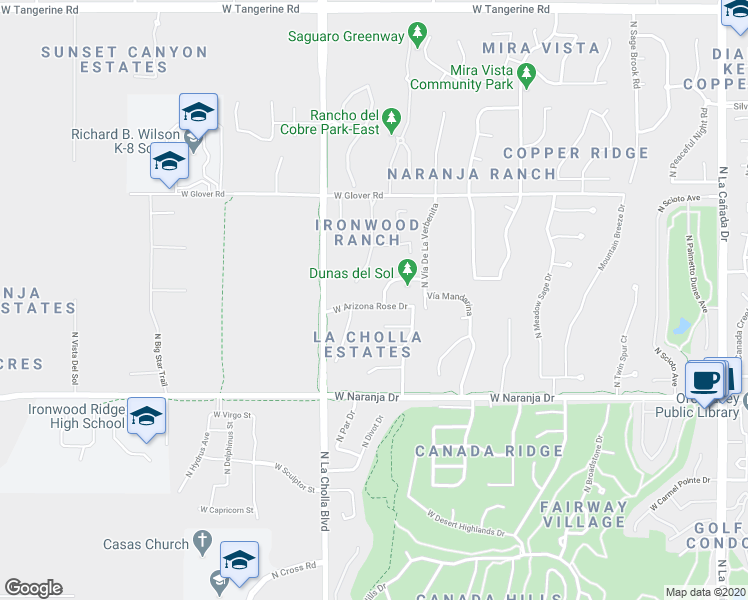 map of restaurants, bars, coffee shops, grocery stores, and more near 2022 West Arizona Rose Drive in Tucson