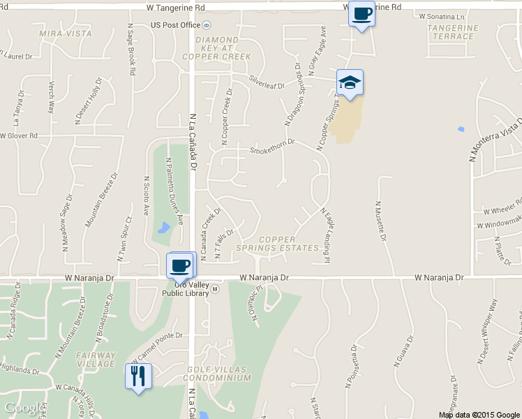map of restaurants, bars, coffee shops, grocery stores, and more near 11366 N Silver Pheasant Loop in Tucson