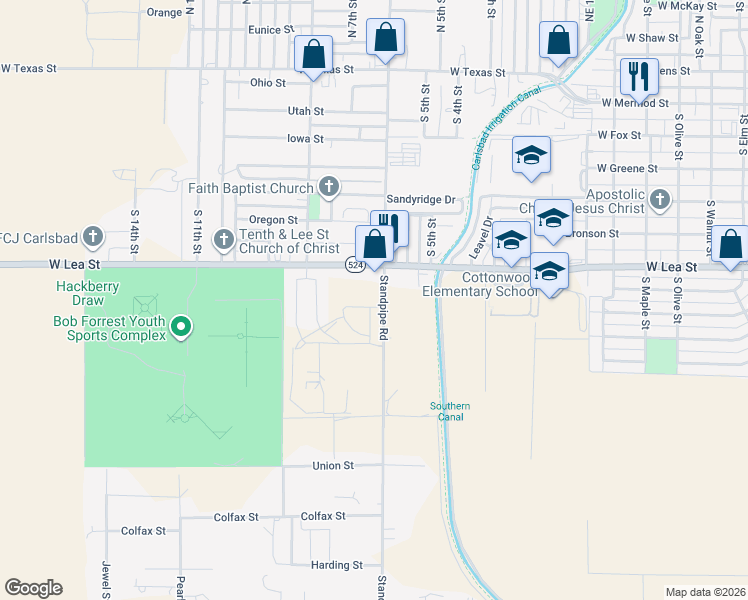 map of restaurants, bars, coffee shops, grocery stores, and more near 665-1167 Standpipe Road in Carlsbad