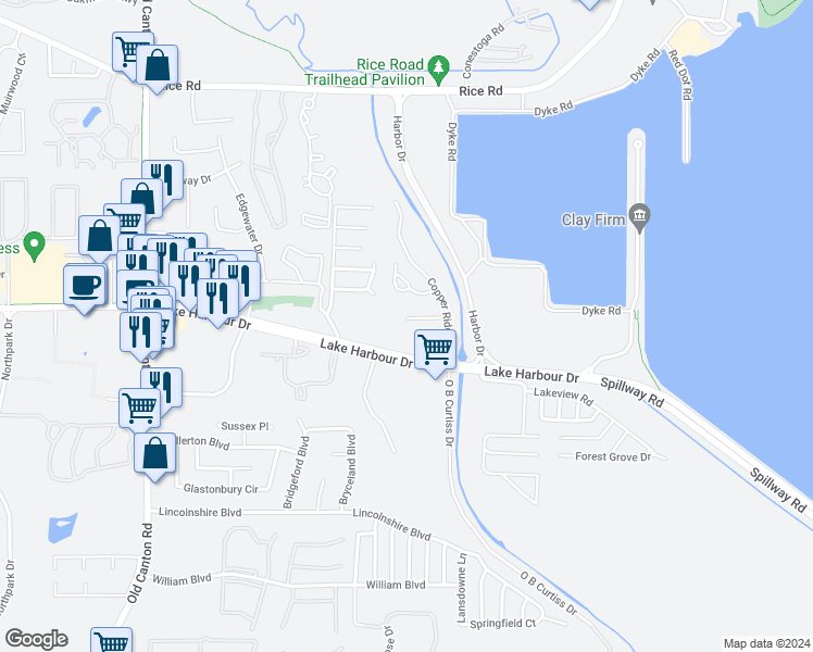 map of restaurants, bars, coffee shops, grocery stores, and more near 1015 Camdenmill Drive in Ridgeland