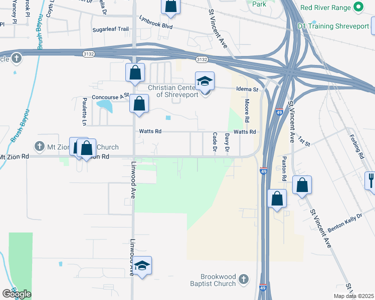 map of restaurants, bars, coffee shops, grocery stores, and more near 9216 Ascot Drive in Shreveport