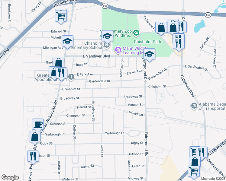 map of restaurants, bars, coffee shops, grocery stores, and more near 330 Chisholm Street in Montgomery