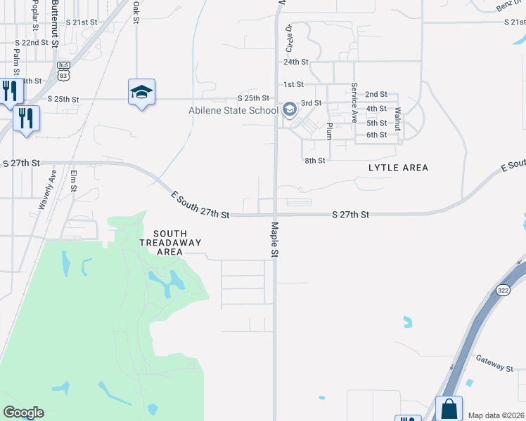 map of restaurants, bars, coffee shops, grocery stores, and more near 2697 China Street in Abilene