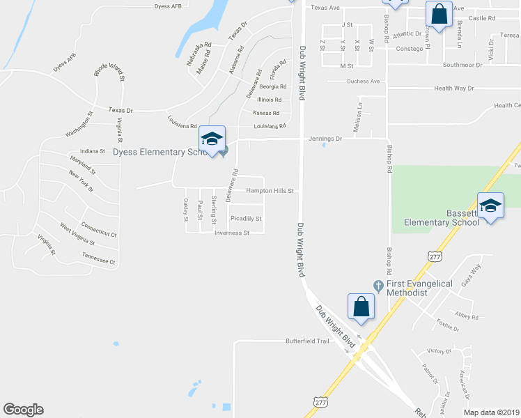 map of restaurants, bars, coffee shops, grocery stores, and more near 6601 Dundee Street in Abilene