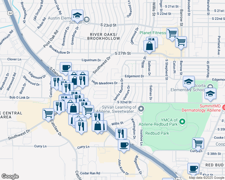 map of restaurants, bars, coffee shops, grocery stores, and more near 3018 Ricsan Road in Abilene