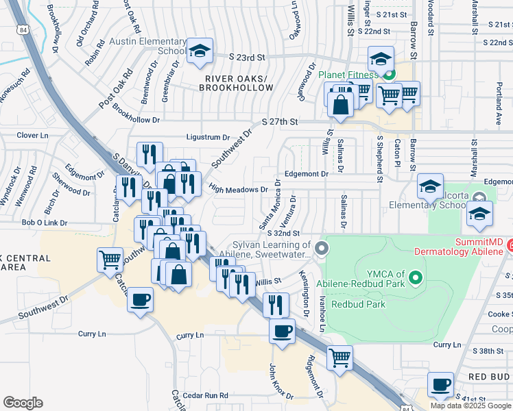map of restaurants, bars, coffee shops, grocery stores, and more near 3018 Ricsan Road in Abilene