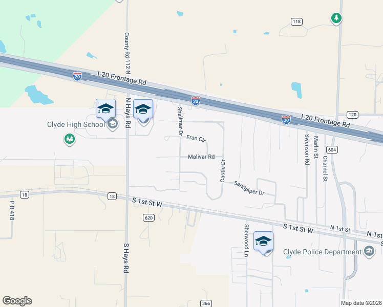 map of restaurants, bars, coffee shops, grocery stores, and more near 2426 Malivar Road in Clyde