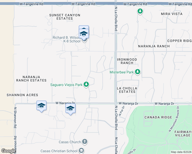 map of restaurants, bars, coffee shops, grocery stores, and more near 2200 West Naranja Drive in Oro Valley