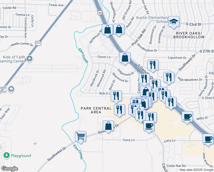 map of restaurants, bars, coffee shops, grocery stores, and more near 3133 Post Oak Rd in Abilene
