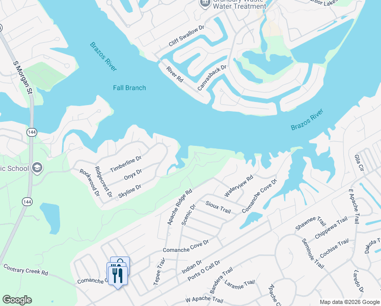 map of restaurants, bars, coffee shops, grocery stores, and more near 710 Rock Harbor Court in Granbury
