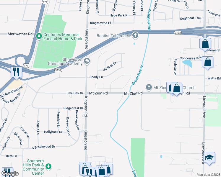 map of restaurants, bars, coffee shops, grocery stores, and more near 9318 Reunion Drive in Shreveport