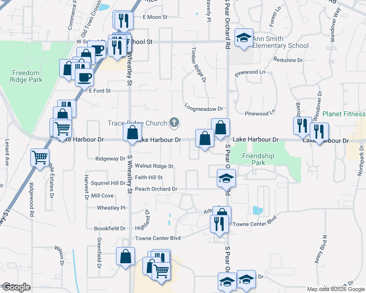 map of restaurants, bars, coffee shops, grocery stores, and more near 407 Friday Harbour in Ridgeland