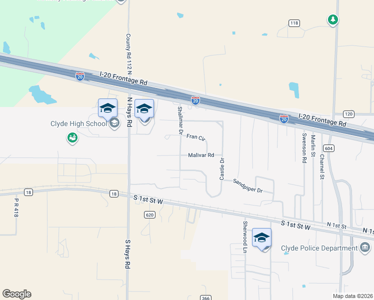 map of restaurants, bars, coffee shops, grocery stores, and more near 2426 Malivar Road in Clyde