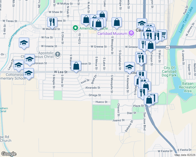 map of restaurants, bars, coffee shops, grocery stores, and more near 810 Irvin Street in Carlsbad