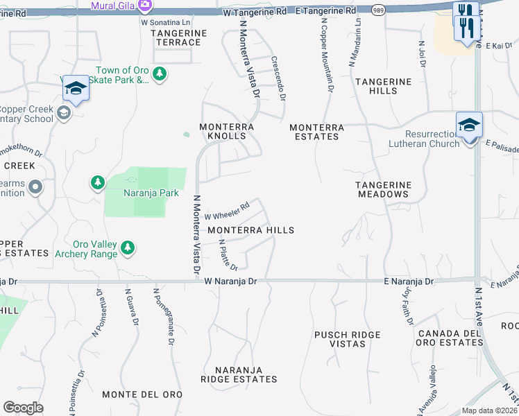 map of restaurants, bars, coffee shops, grocery stores, and more near 304 West Windowmaker Road in Tucson