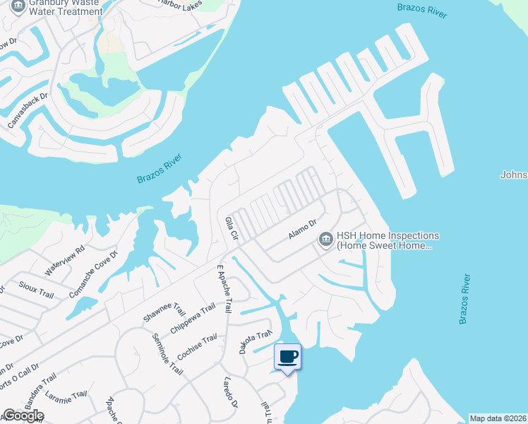 map of restaurants, bars, coffee shops, grocery stores, and more near 3806 Yaqui Trail in Granbury