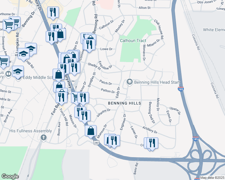 map of restaurants, bars, coffee shops, grocery stores, and more near 53 Patton Drive in Columbus