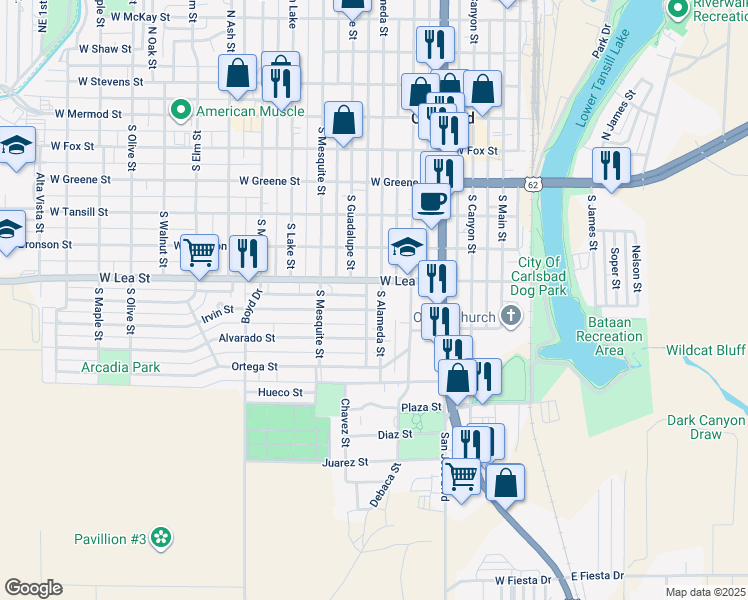 map of restaurants, bars, coffee shops, grocery stores, and more near 609 South Alameda Street in Carlsbad