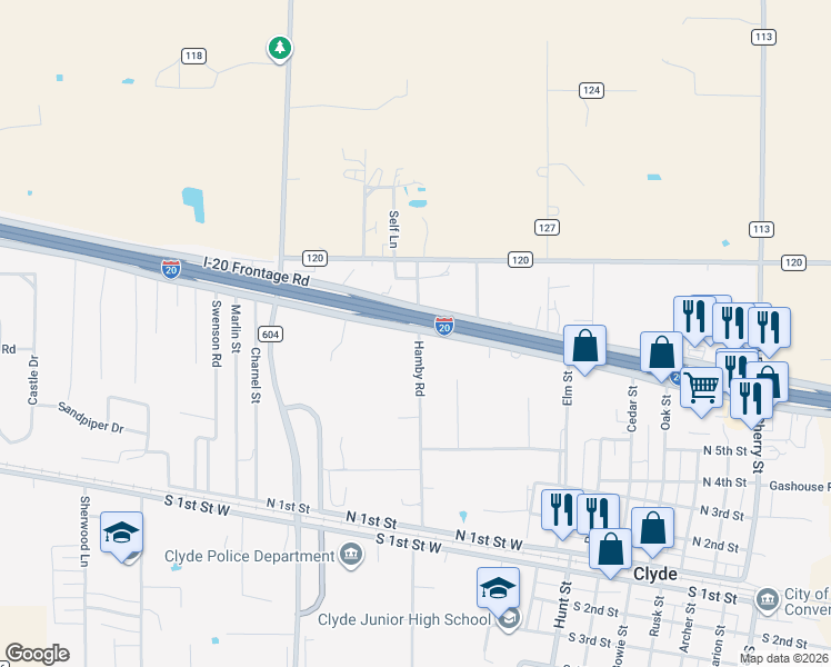 map of restaurants, bars, coffee shops, grocery stores, and more near 313 Hamby Road in Clyde