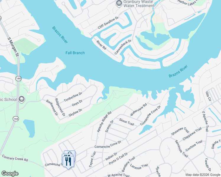 map of restaurants, bars, coffee shops, grocery stores, and more near 710 Rock Harbor Court in Granbury