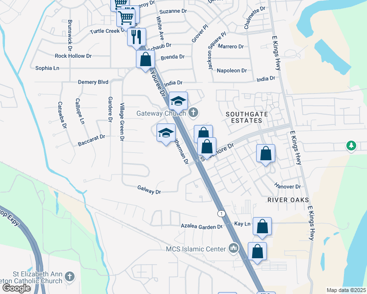 map of restaurants, bars, coffee shops, grocery stores, and more near 9999 Smitherman Drive in Shreveport