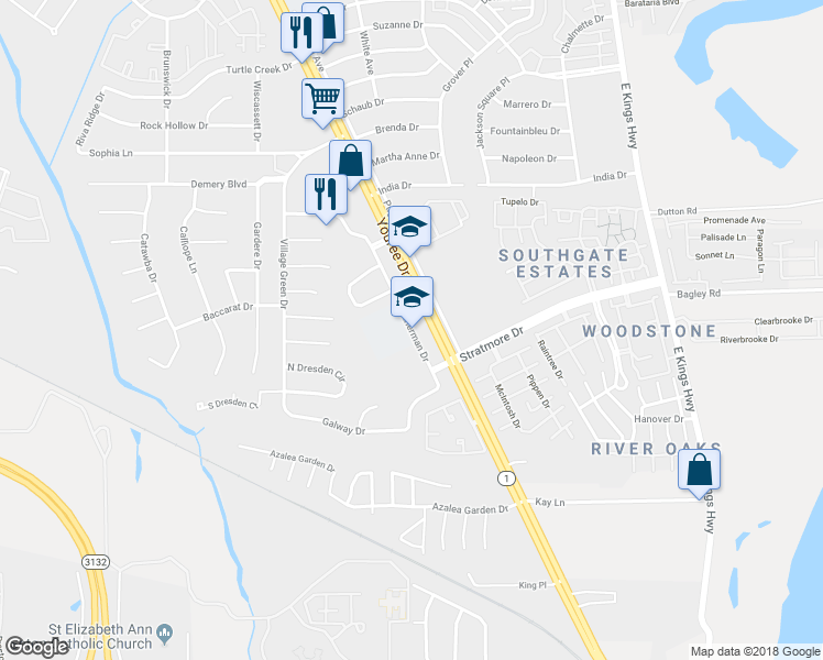 map of restaurants, bars, coffee shops, grocery stores, and more near 10001 Smitherman Drive in Shreveport