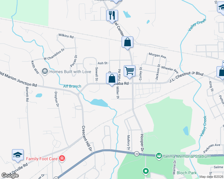 map of restaurants, bars, coffee shops, grocery stores, and more near 503 Miller St in Selma