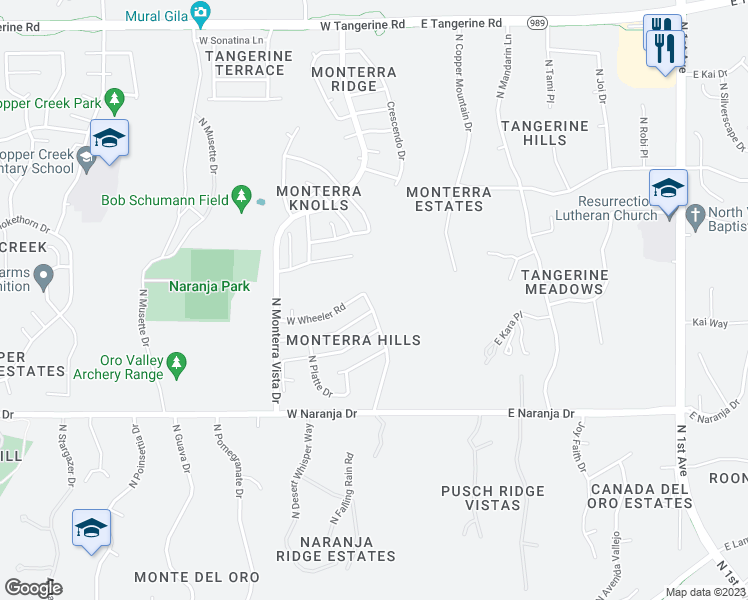 map of restaurants, bars, coffee shops, grocery stores, and more near 11444 North Sawtooth Road in Tucson