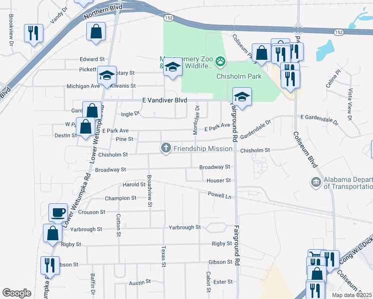 map of restaurants, bars, coffee shops, grocery stores, and more near 330 Chisholm Street in Montgomery