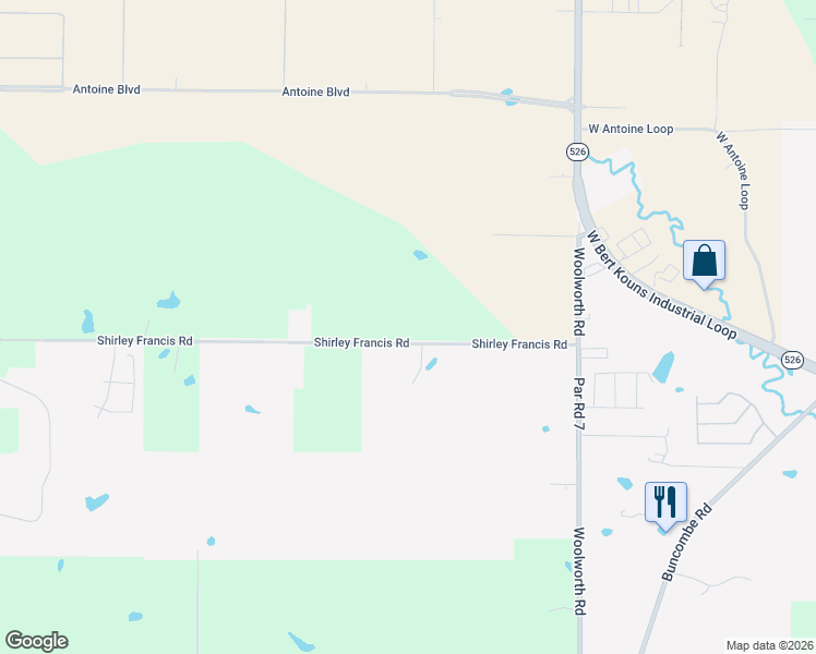 map of restaurants, bars, coffee shops, grocery stores, and more near 3918 Shirley Francis Road in Shreveport