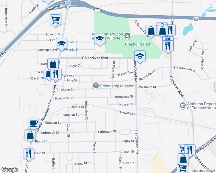 map of restaurants, bars, coffee shops, grocery stores, and more near 330 Chisholm Street in Montgomery