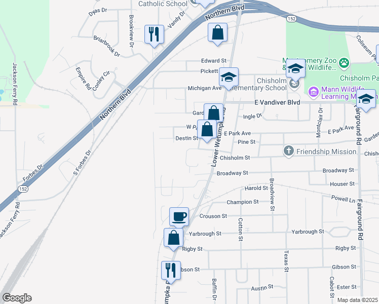 map of restaurants, bars, coffee shops, grocery stores, and more near 111 Cedar Street in Montgomery