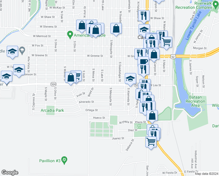 map of restaurants, bars, coffee shops, grocery stores, and more near 701 West Lea Street in Carlsbad