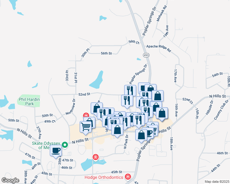 map of restaurants, bars, coffee shops, grocery stores, and more near 5126 24th Place in Meridian