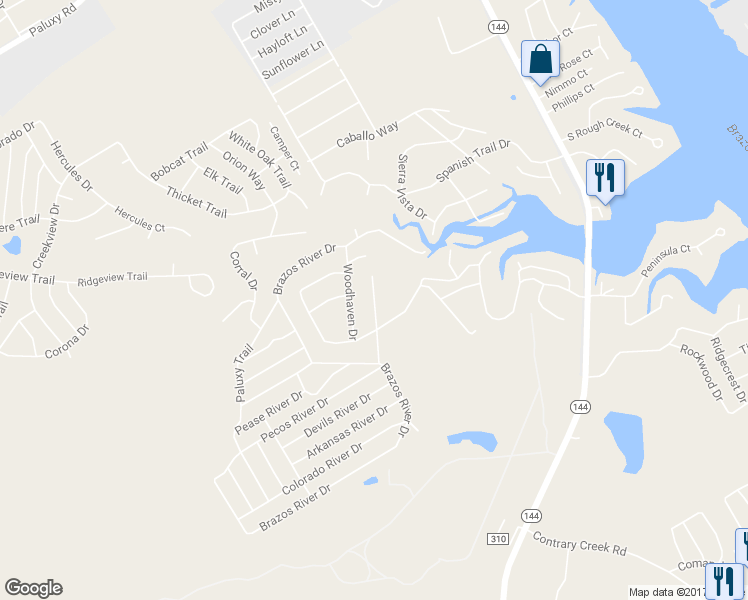 map of restaurants, bars, coffee shops, grocery stores, and more near 601 Woodcrest Court in Granbury