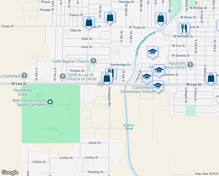 map of restaurants, bars, coffee shops, grocery stores, and more near 665 Standpipe Road in Carlsbad