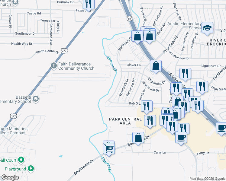 map of restaurants, bars, coffee shops, grocery stores, and more near 3209 Nonesuch Road in Abilene