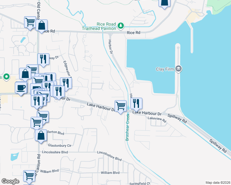 map of restaurants, bars, coffee shops, grocery stores, and more near 1015 Camdenmill Drive in Ridgeland