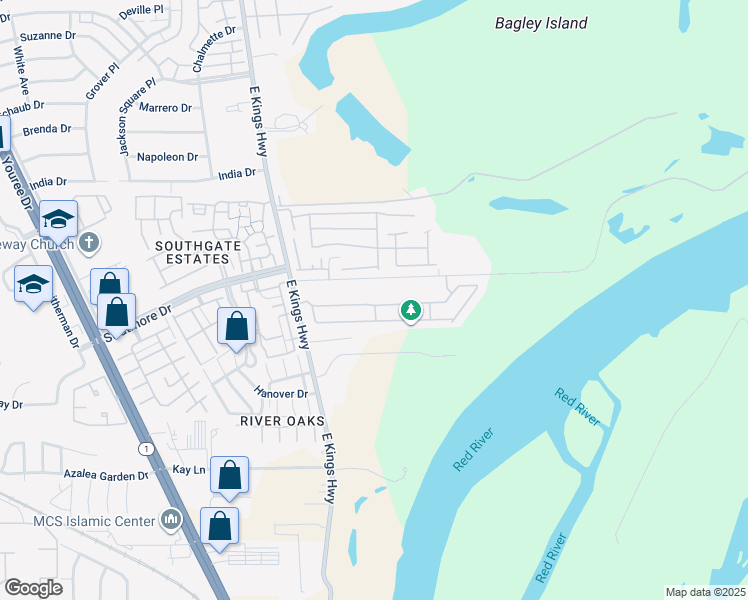 map of restaurants, bars, coffee shops, grocery stores, and more near 9822 Pageant Lane in Shreveport