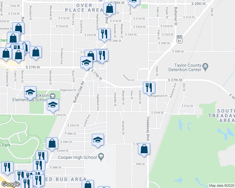 map of restaurants, bars, coffee shops, grocery stores, and more near 1926 Edgemont Drive in Abilene