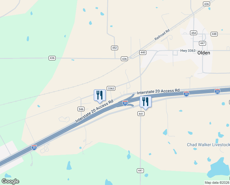 map of restaurants, bars, coffee shops, grocery stores, and more near 133 Old US Highway 80 in Eastland
