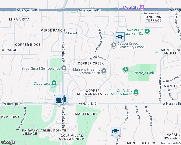 map of restaurants, bars, coffee shops, grocery stores, and more near 11455 North Eagle Peak Drive in Tucson