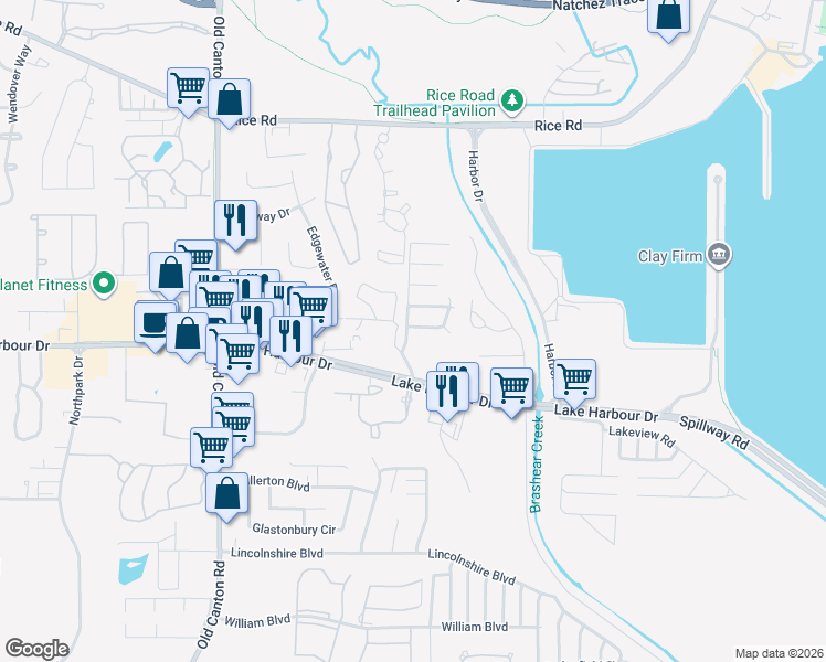 map of restaurants, bars, coffee shops, grocery stores, and more near 1000 Craig Circle in Ridgeland