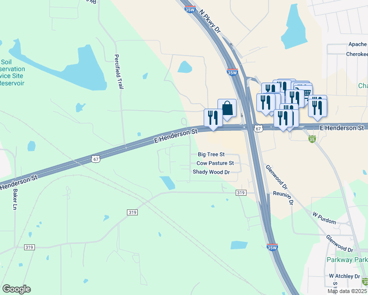 map of restaurants, bars, coffee shops, grocery stores, and more near 6732 U.S. 67 in Alvarado